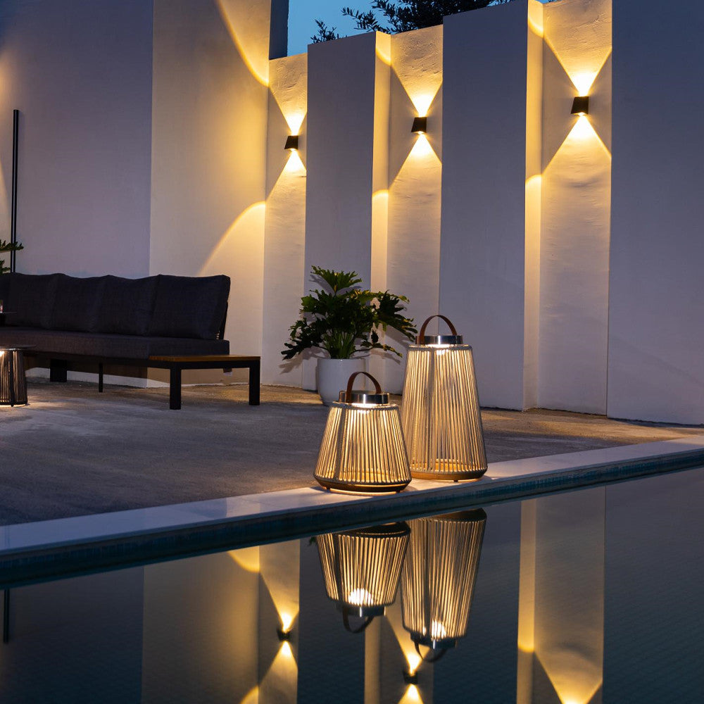 Maze Athena Light Grey Rope Detail Outdoor Solar Lantern Lamp | Large